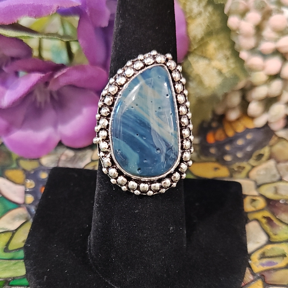 Dragon Vein Agate Silver Ring - Size 7